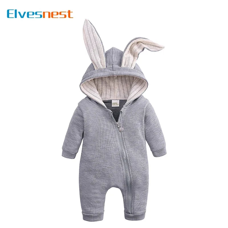 Baby Romper 3–18M, Cartoon Hooded Long Sleeve Jumpsuit