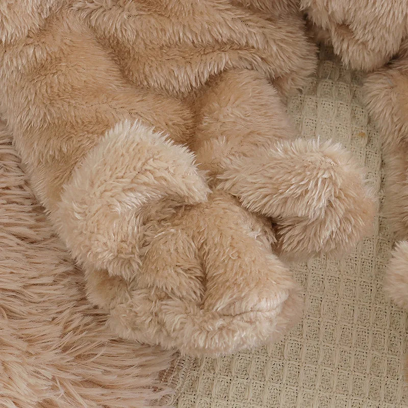 0–2 Years Baby Plush Jumpsuit, Cute Dog & Rabbit Print