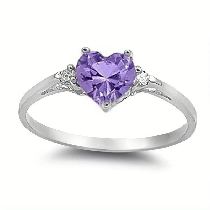 Huitan Chic Multiple Colored Heart CZ Ring Women Graceful Lady Fashion Delicate Love Jewelry for Engagement Wedding Band Gift