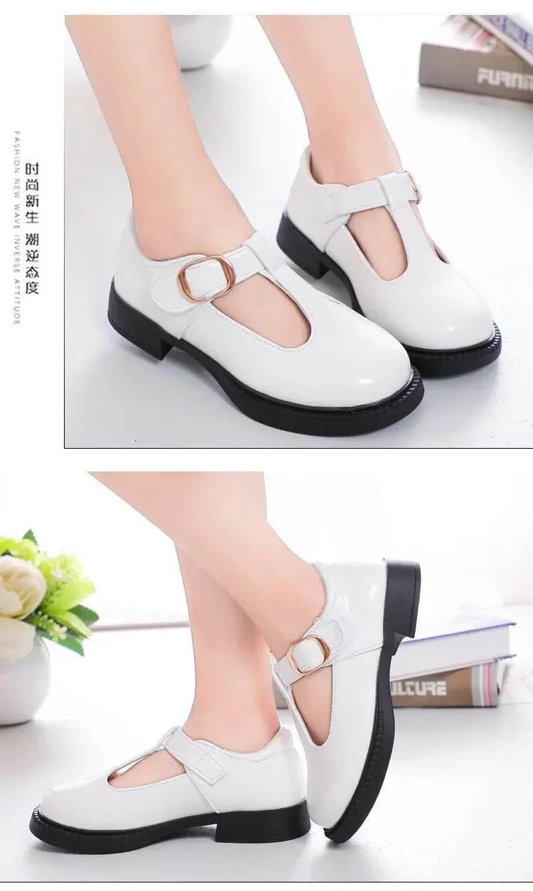 Kids’ Leather T-Strap Flats – School & Party Shoes (26–36)