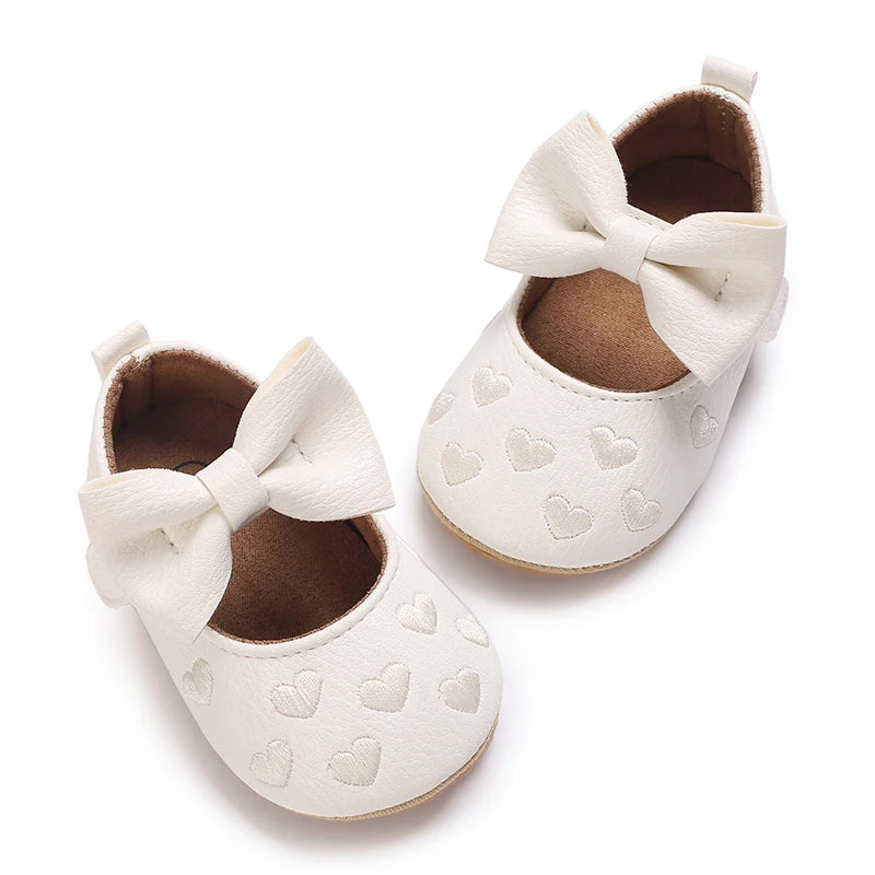 Baby Girls’ Bow Princess Shoes – Soft Leather Non-Slip Walking Sneakers