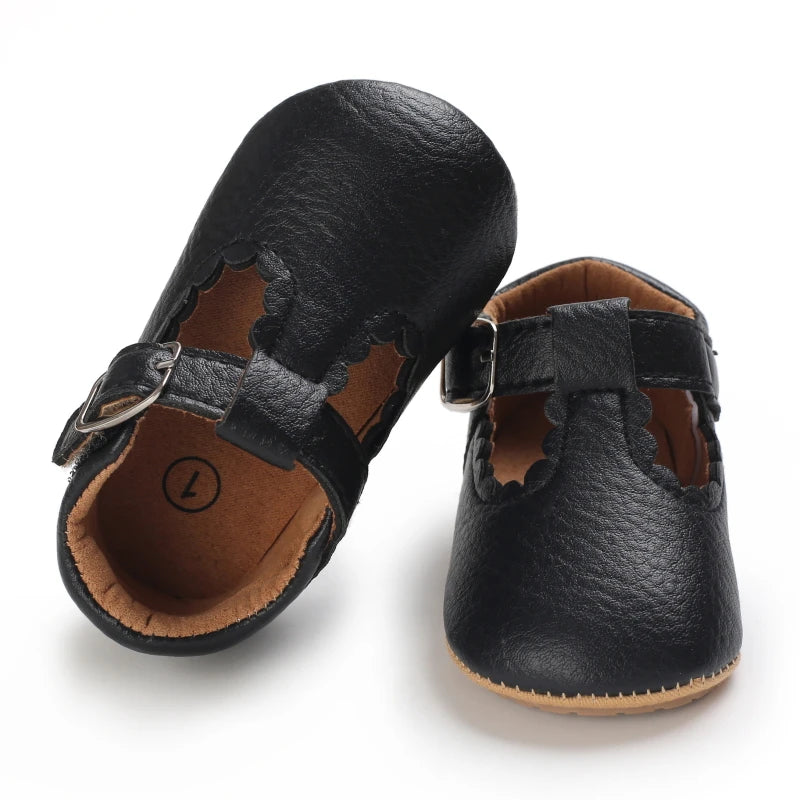 Baby Stripe Leather Shoes – Multicolor Non-Slip First Walkers