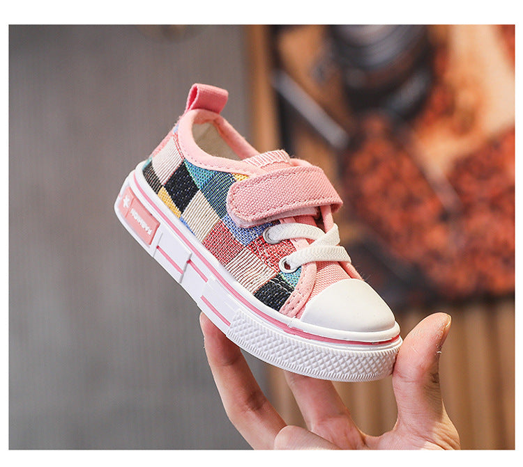 Kids’ Canvas Sneakers – Checkered Casual Shoes, Soft Sole