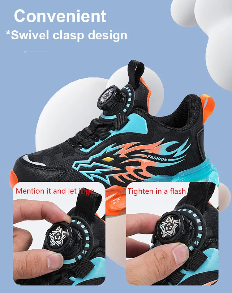 Kids Leather Sneakers – Lightweight Non-Slip Dragon Pattern Shoes (Size 28–39)
