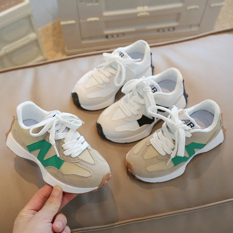 Kids Spring Leather Sneakers – Soft Sole Non-Slip Casual Shoes