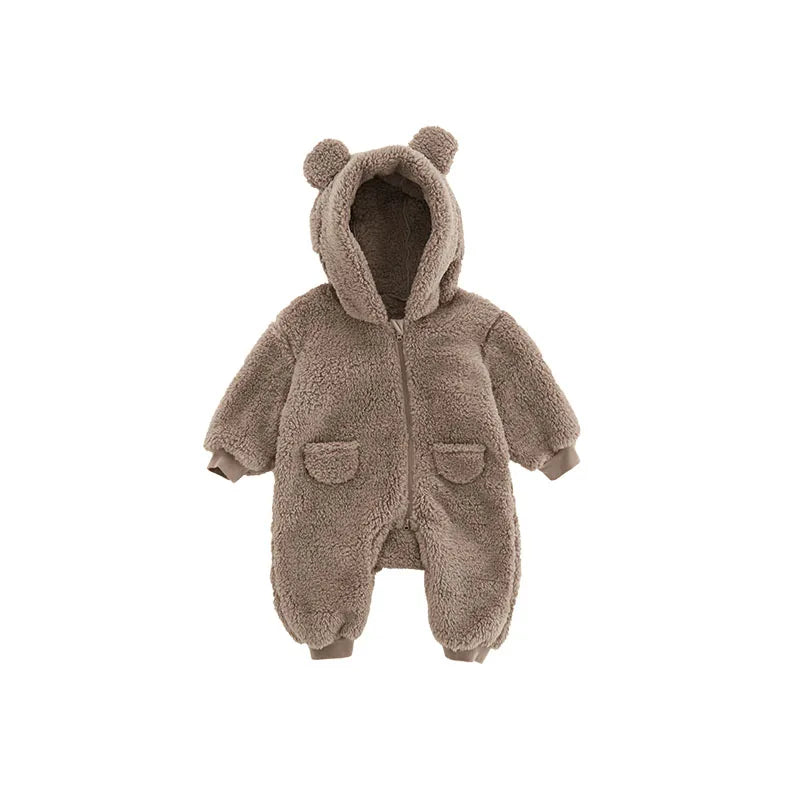 Infant Baby Romper, Warm Fleece Hooded Jumpsuit