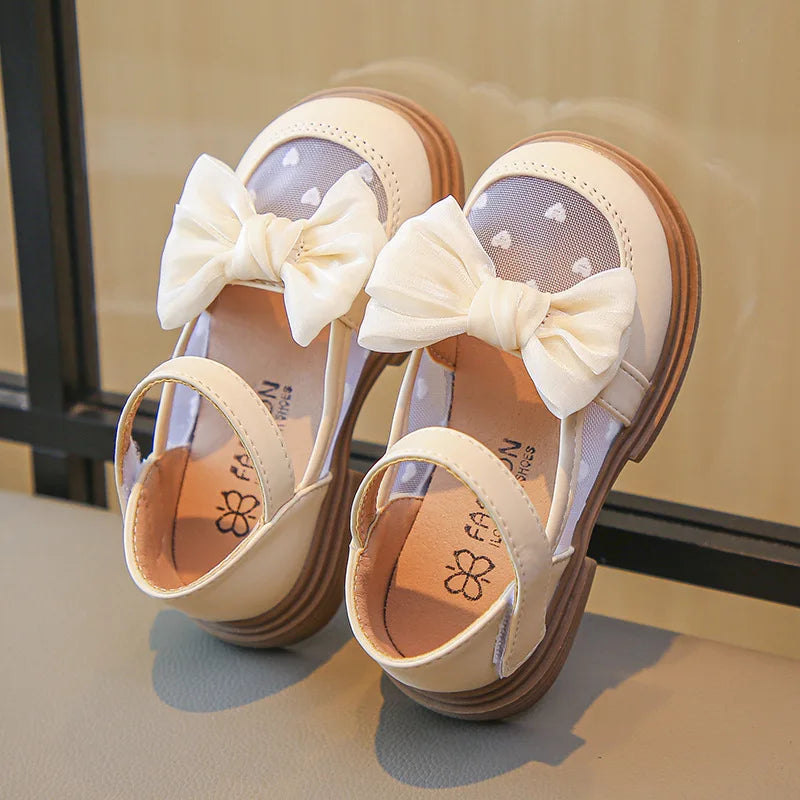 Girls’ Flat Shoes – Bow Princess Leather (Sizes 23–35)