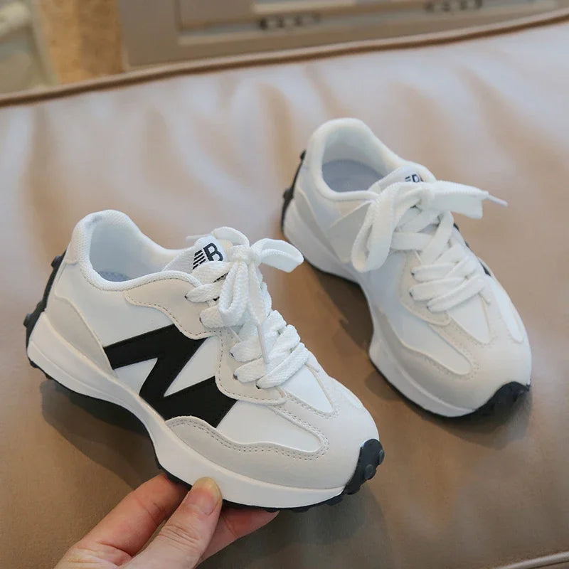Kids Spring Leather Sneakers – Soft Sole Non-Slip Casual Shoes