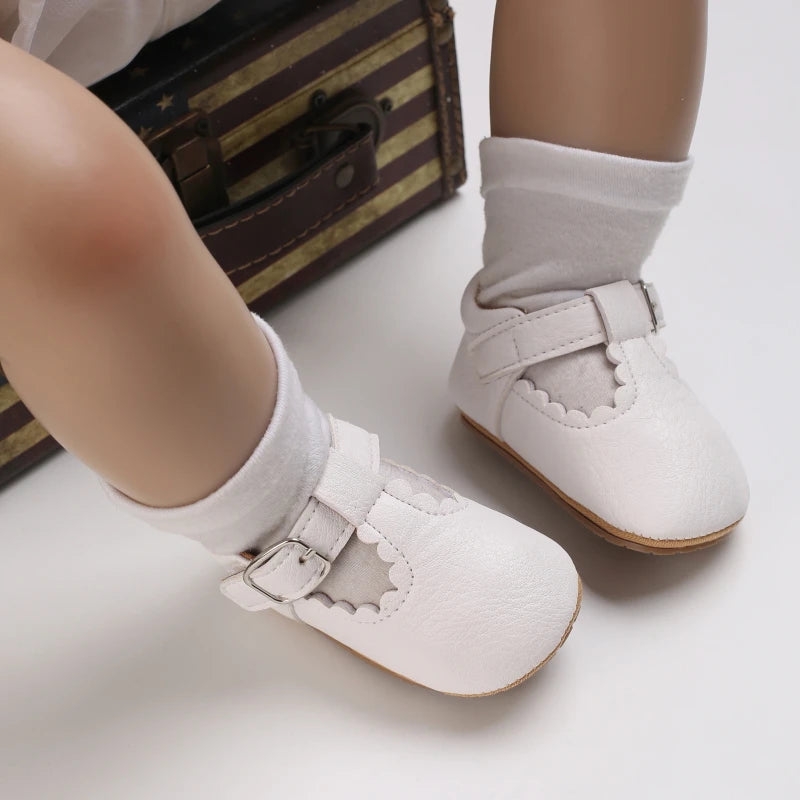 Baby Stripe Leather Shoes – Multicolor Non-Slip First Walkers