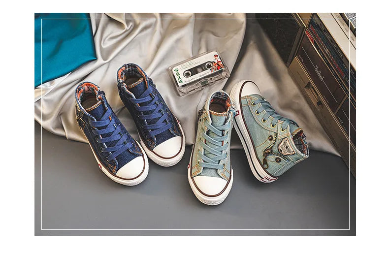 Kids’ Retro High-Top Canvas Shoes – Soft, Non-Skid Casual
