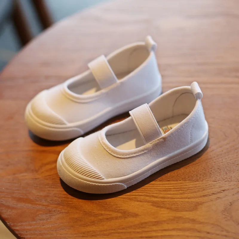 Kids’ White Canvas Sneakers – Soft, Non-Slip Casual Shoes