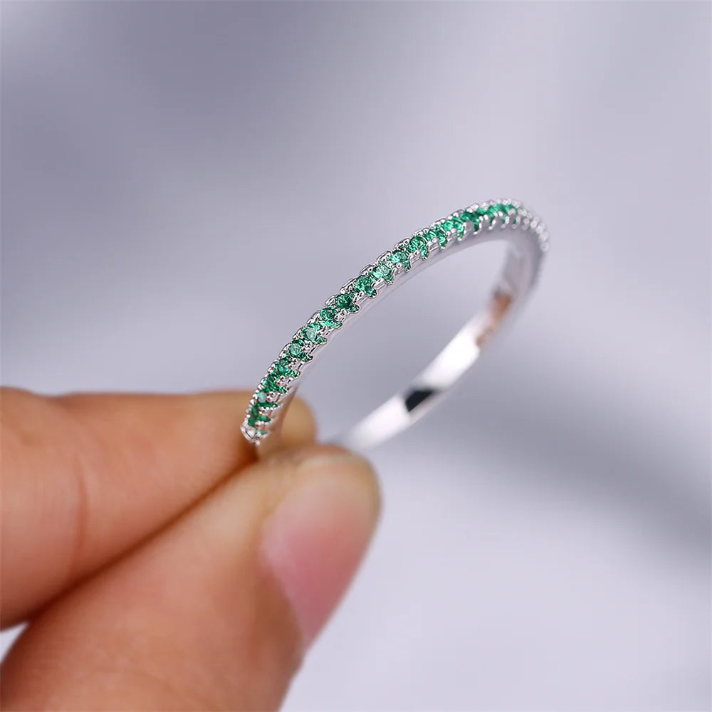 Green Zircon Round Silver Ring