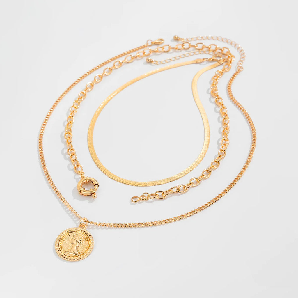 Retro Round Portrait Carving Pendant Necklace