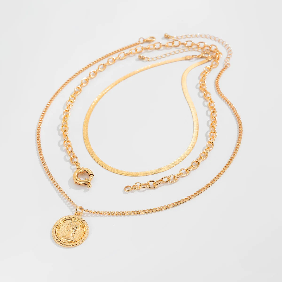 Retro Round Portrait Carving Pendant Necklace
