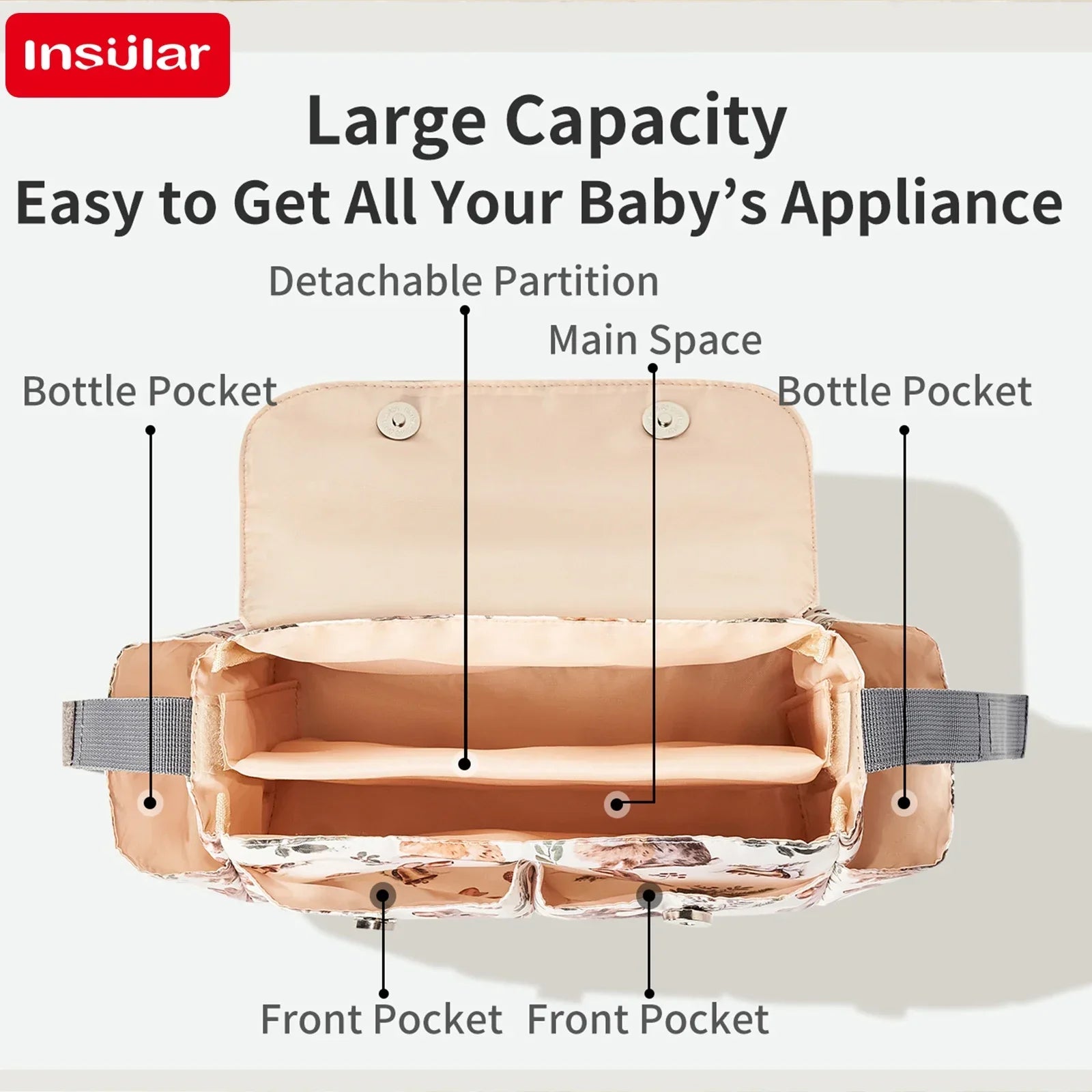 Diaper Bag for Baby – Waterproof Cartoon Stroller Organizer with Hooks for Buggy/Pram
