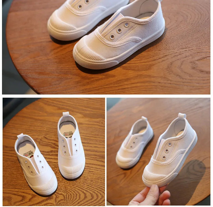 Kids’ White Canvas Sneakers – Soft, Non-Slip Casual Shoes