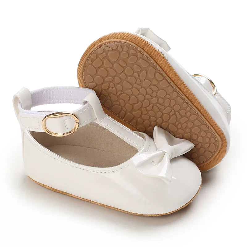 Baby Girl White Lace Moccasins – Non-Slip Princess Bow Shoes