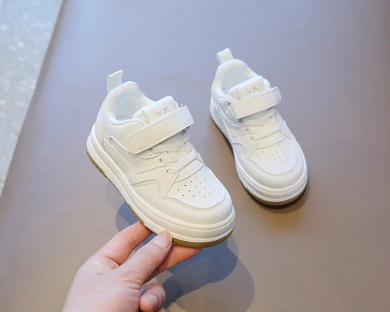 Kids White Spring/Autumn Sneakers – Lightweight Soft-Sole Casual Shoes