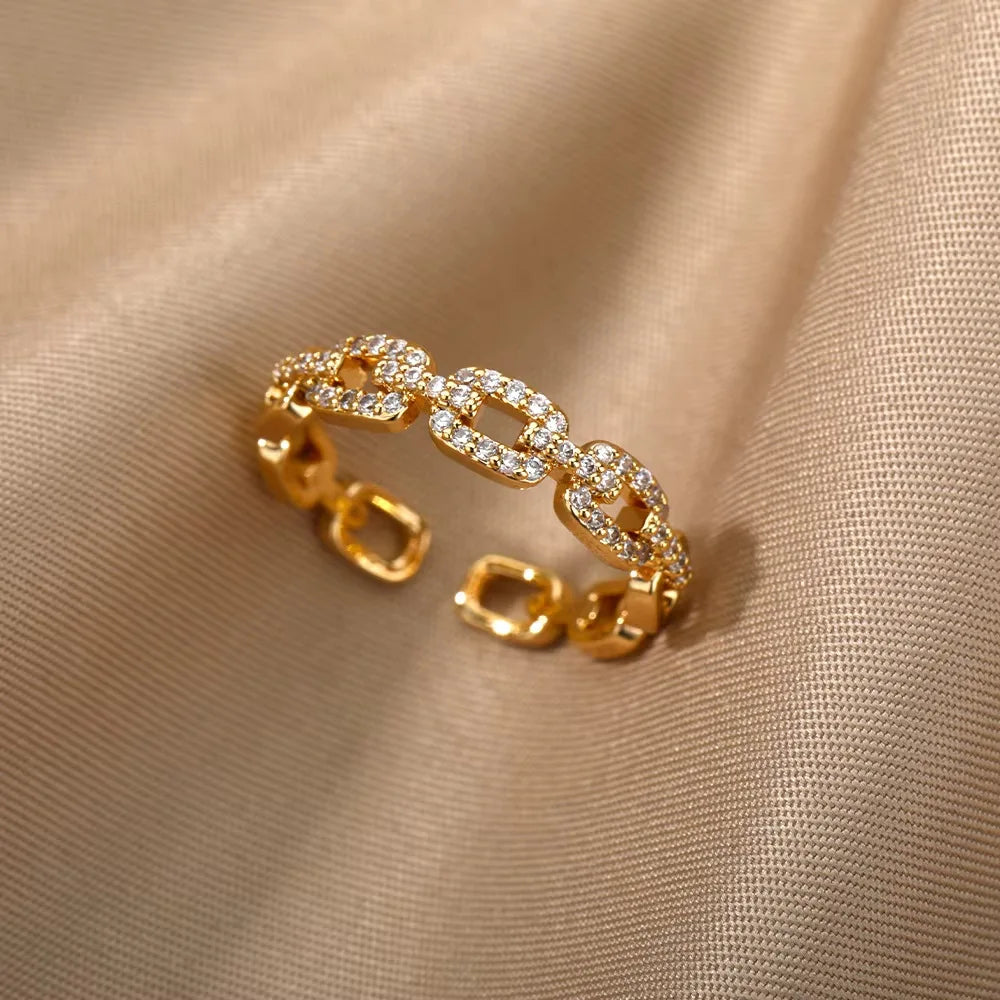 Gold Stainless Steel Crystal Ring