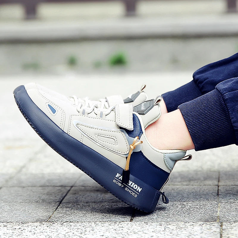 Kids’ Leather Sneakers – Casual, Non-Slip Running Shoes