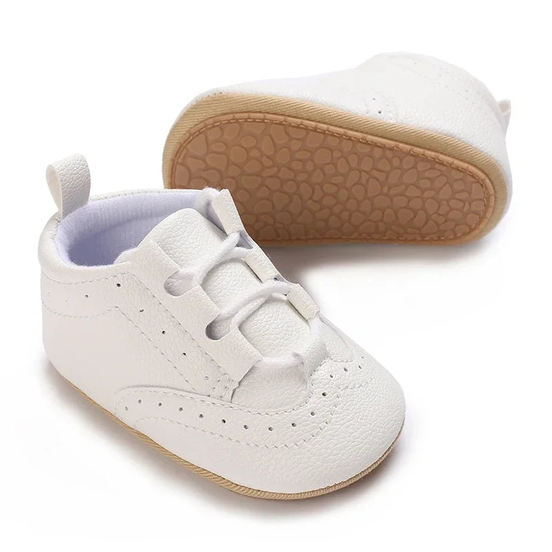 Baby Boys’ Moccasins – White Soft-Sole Non-Slip First-Step Shoes