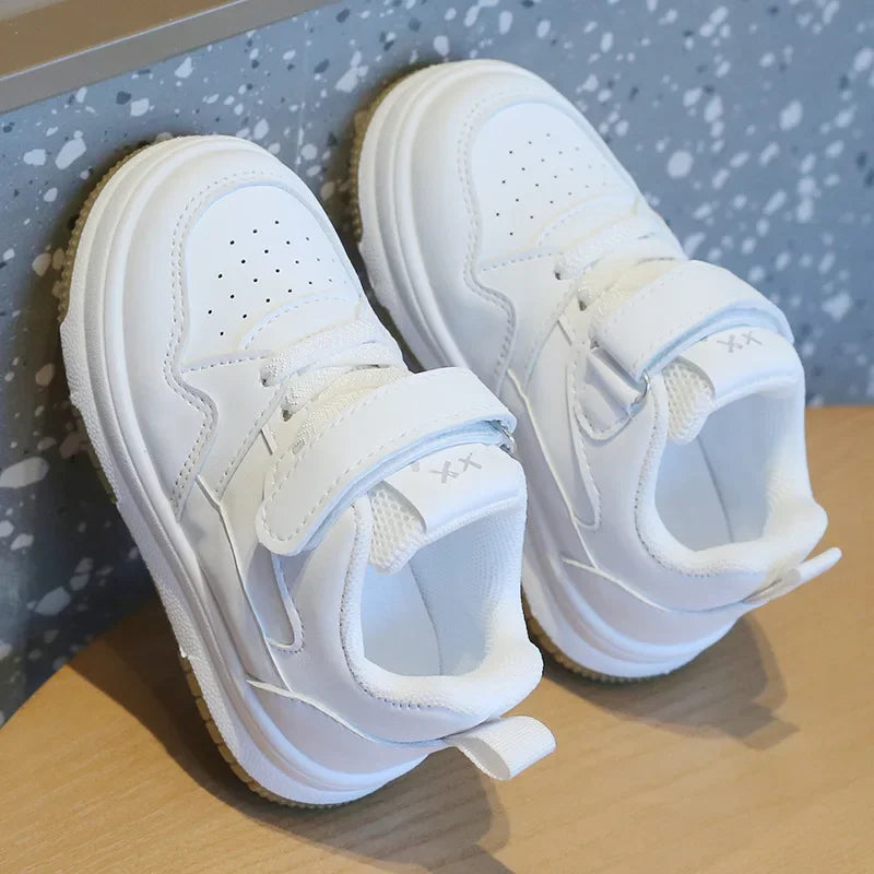 Kids White Spring/Autumn Sneakers – Lightweight Soft-Sole Casual Shoes