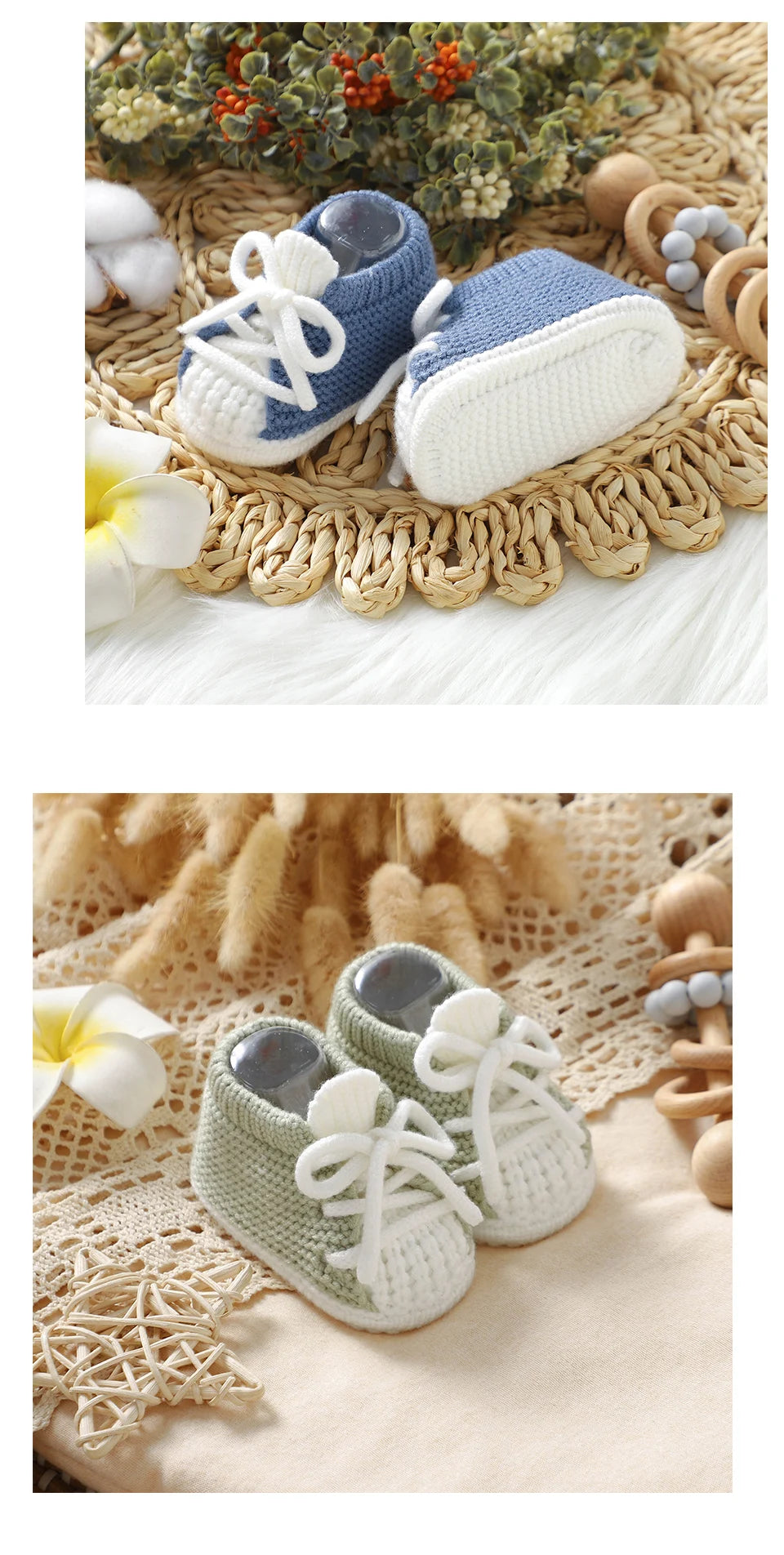 Baby Knitted Booties (0–18M) – Soft Sole Non-Slip First Walkers