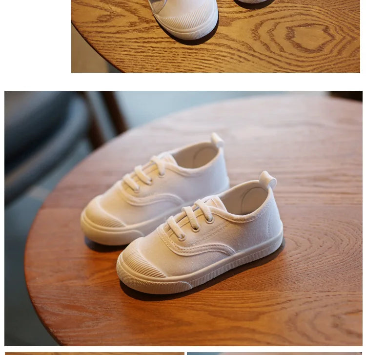 Kids’ White Canvas Sneakers – Soft, Non-Slip Casual Shoes