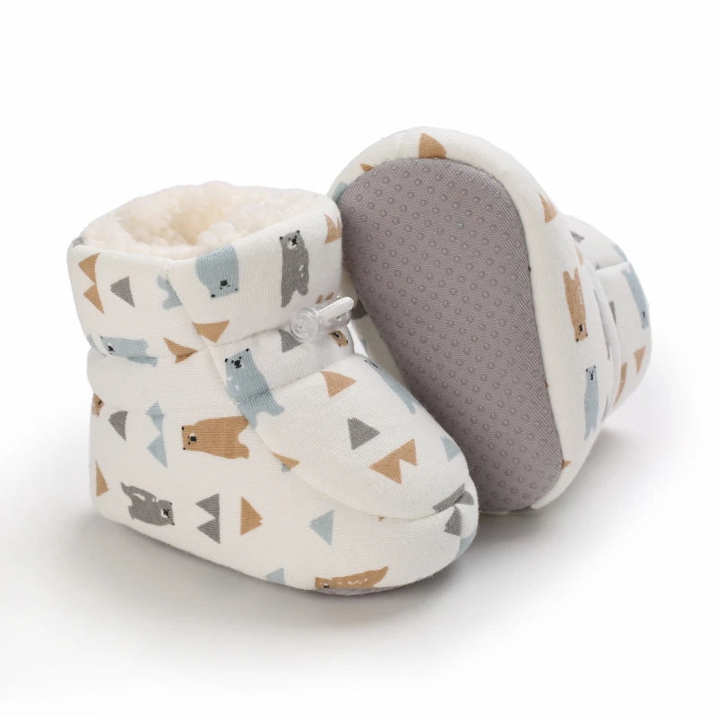 Baby Winter Snow Boots (0–18M) – Soft Warm Cartoon Printed Shoes