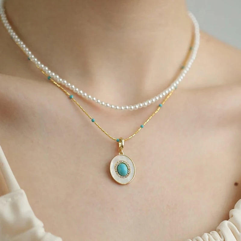 Natural Turquoise Oval Shell Pendant