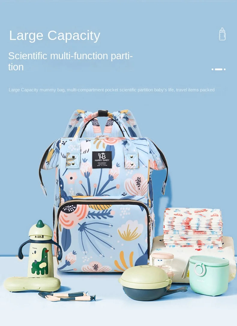 Fashion Print Nappy Backpack – Multi-Functional Large Capacity Mommy Bag for Outdoor Travel & Baby Care