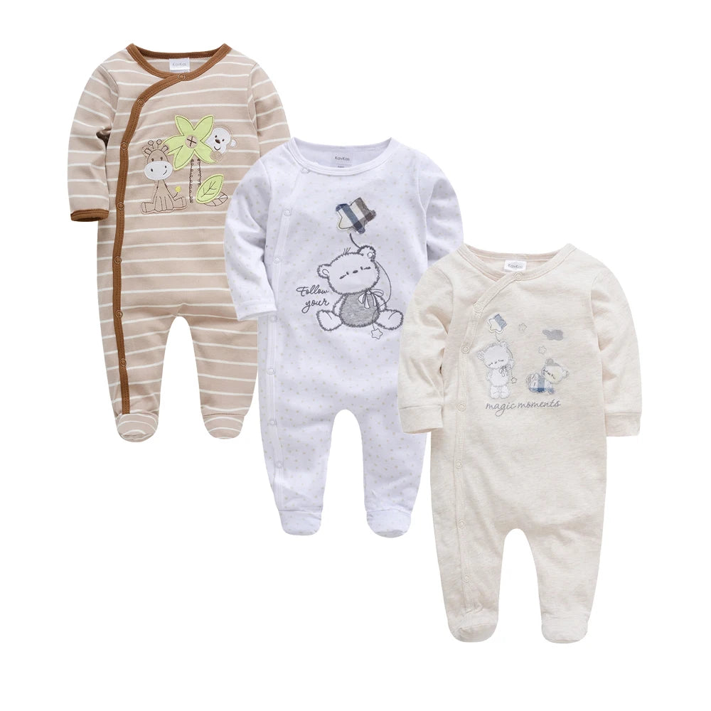 3PCS Baby Boy Romper Set, 100% Cotton, Long Sleeve 0–12M