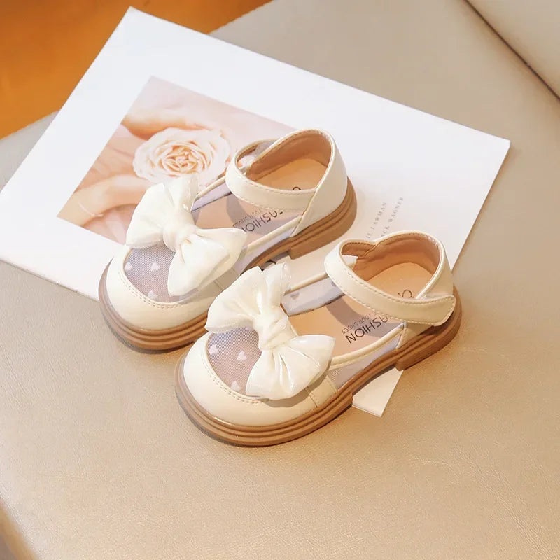 Girls’ Flat Shoes – Bow Princess Leather (Sizes 23–35)