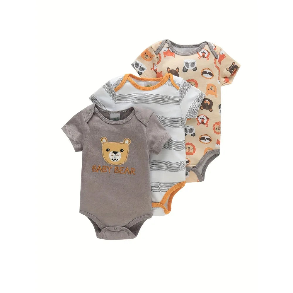 Infant Cotton Romper Set – 3PCS (0–12M)