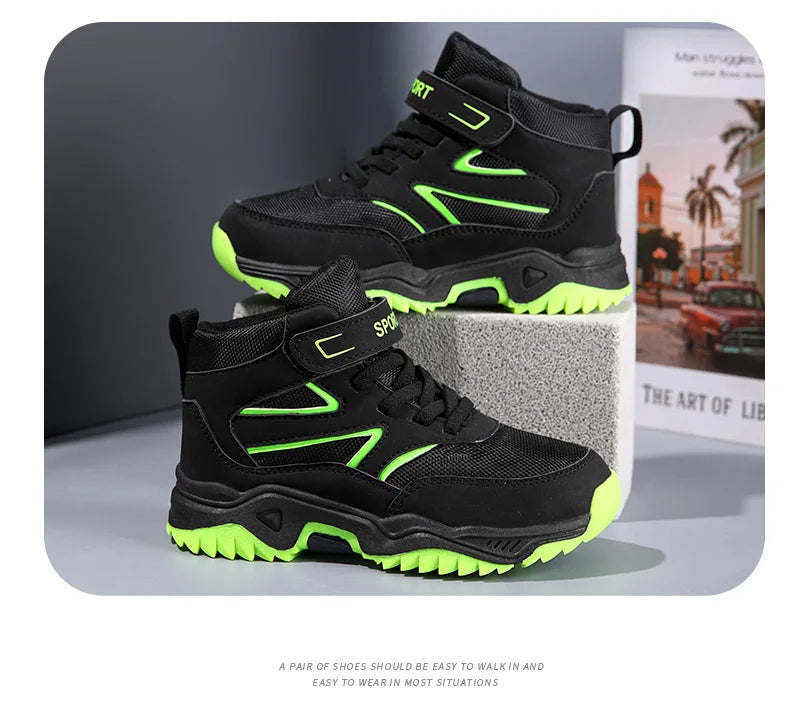 Boys’ Leather Sports Sneakers – Non-Slip, Breathable (Sizes 29–40)