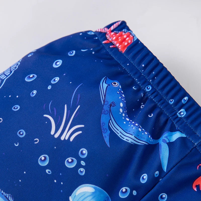 Girl and boy split swimsuit cartoon sunscreen