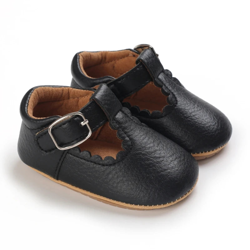 Baby Stripe Leather Shoes – Multicolor Non-Slip First Walkers