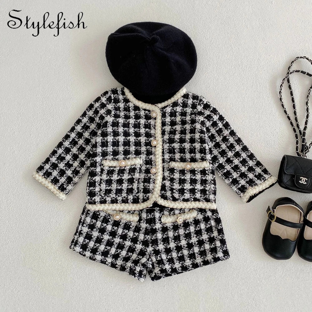 Cute Baby 2-Piece Set, Plaid Shirt & Shorts