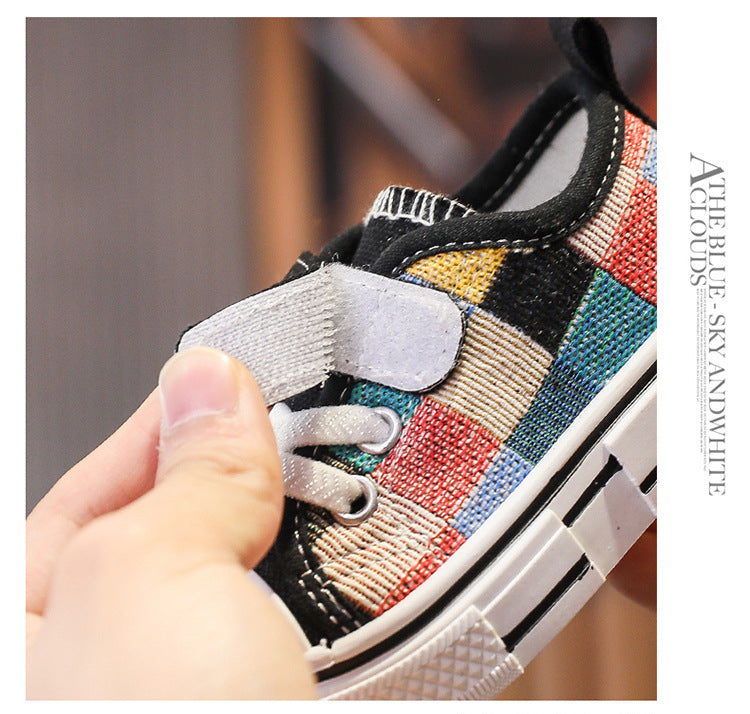Kids’ Canvas Sneakers – Checkered Casual Shoes, Soft Sole