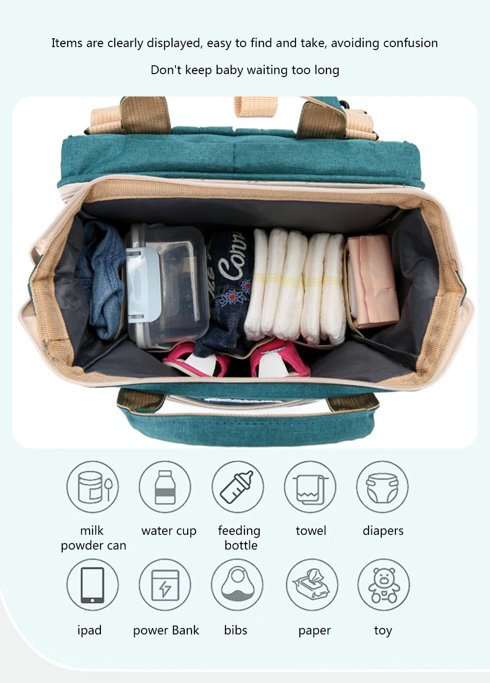 Portable Folding Mommy Bag – Large Capacity Baby Backpack with Crib for Travel & Outings