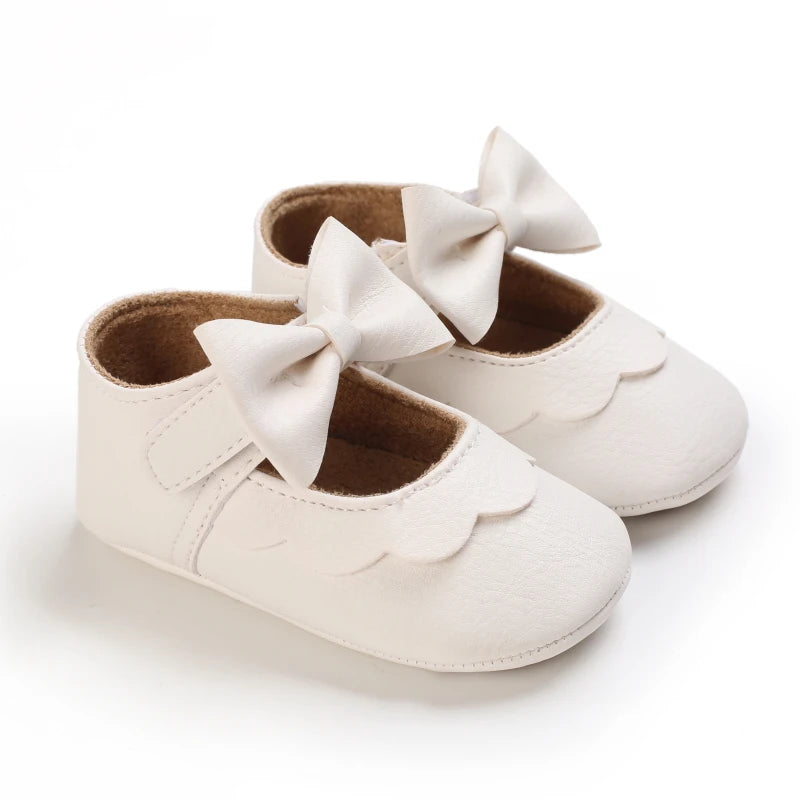 Baby Girls’ Bow Princess Shoes – Soft Leather Non-Slip Walking Sneakers