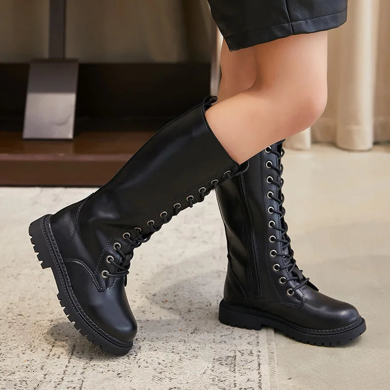 Girls’ Padded High-Top Boots – Warm Lace-Up Princess Shoes