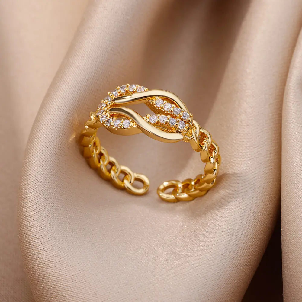 Gold Stainless Steel Crystal Ring