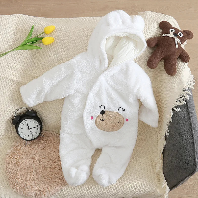 0–2 Years Baby Plush Jumpsuit, Cute Dog & Rabbit Print