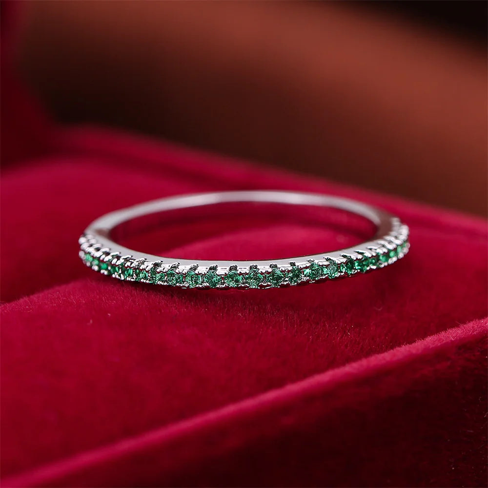 Green Zircon Round Silver Ring