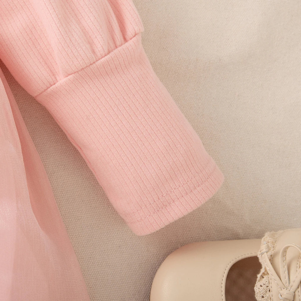 Baby Girl Bow-Tie Tulle Dress – Long Sleeve (0–2Y)