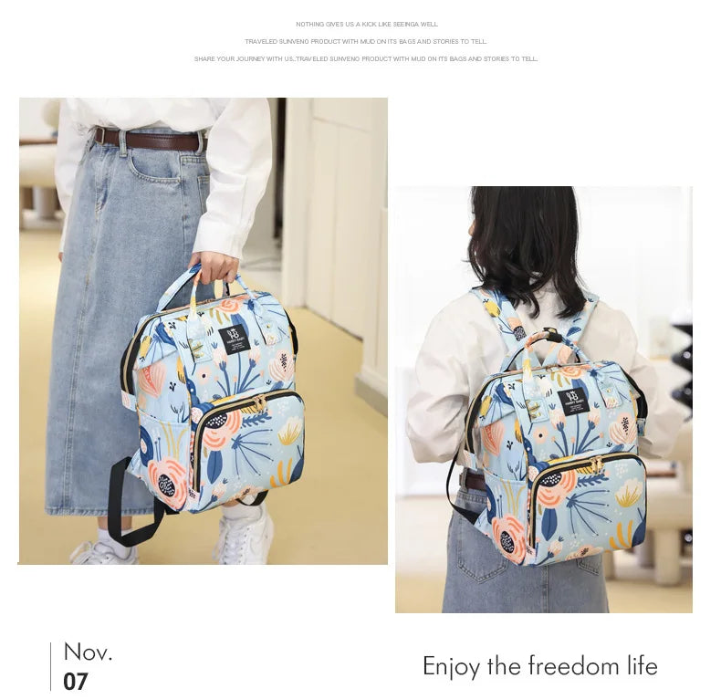 Fashion Print Nappy Backpack – Multi-Functional Large Capacity Mommy Bag for Outdoor Travel & Baby Care