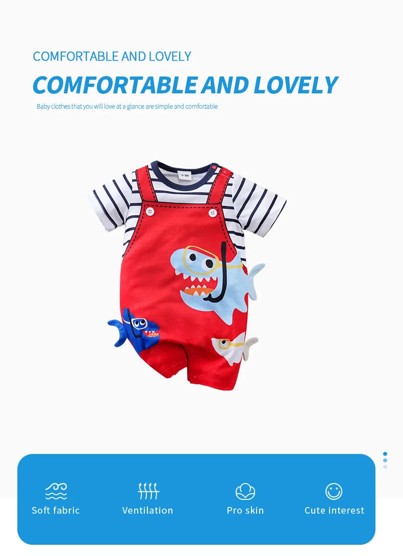 Newborn Clothes Cute Cartoon 3d Shark Print Strap