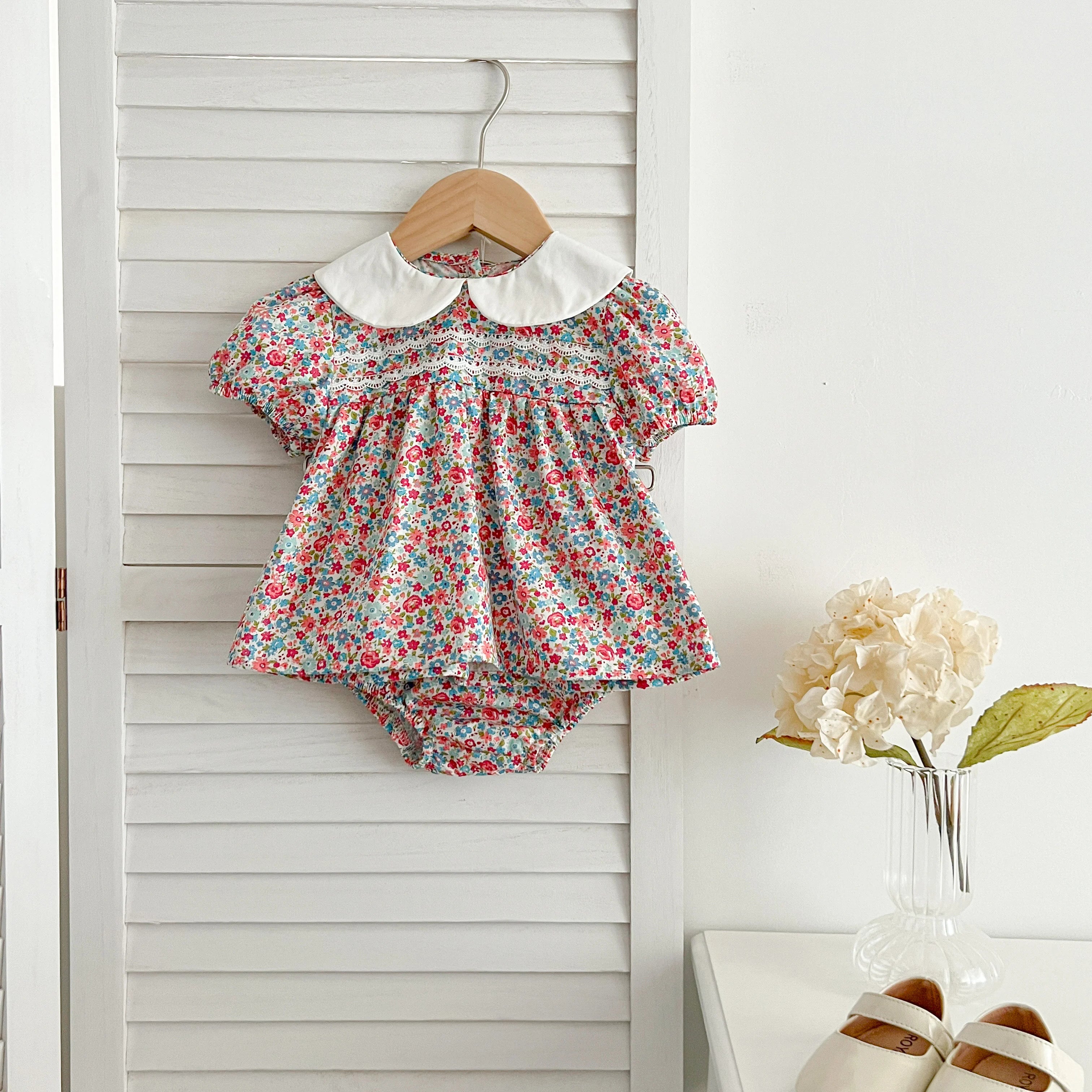 Baby Girl Cherry Floral Outfit – Summer (0–12M)