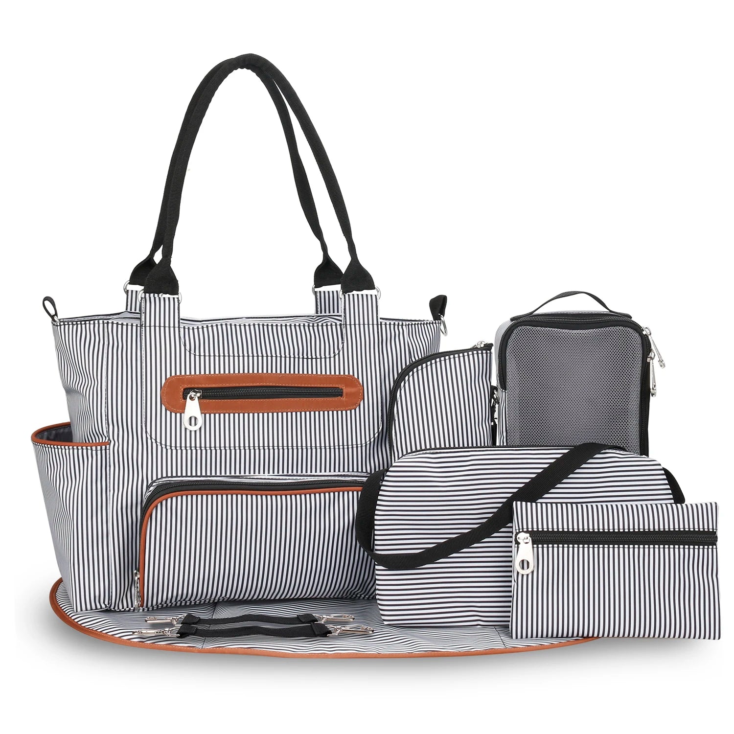 7pcs Nappy Changing Bag Set – Multifunctional Tote, Shoulder & Travel Diaper Bag